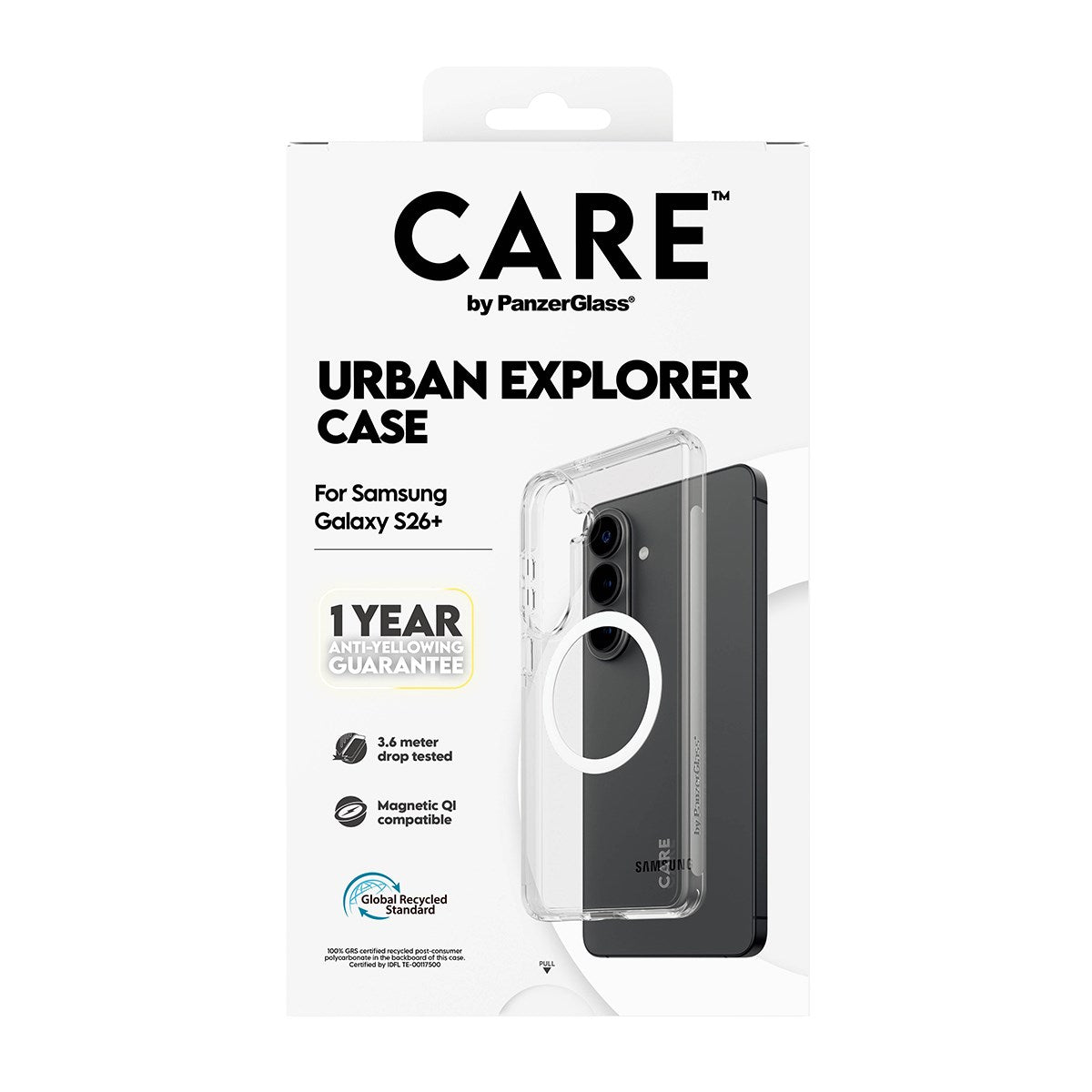 CARE™ by PanzerGlass® Urban Explorer Case Transparent m. Weiss Qi Samsung Galaxy S26+